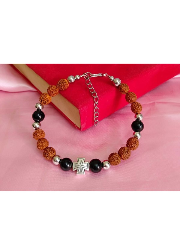 Stylish  Cross Black Quartz Rudraksha Bracelet